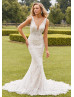 V Neck Ivory Allover Lace Elegant Bohemian Wedding Dress
